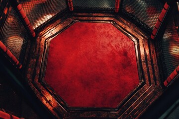 Poster - A shot from the top of a staircase showing a red floor below, great for use in interior design or architecture images