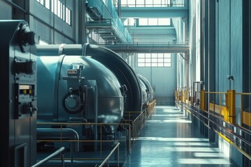 Poster - Long rows of industrial pipes installed in a building