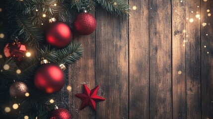 Wall Mural - christmas decoration on wooden background