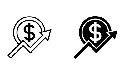 dollar coin money with growth arrow symbol, illustration of economic and financial growth icon vector