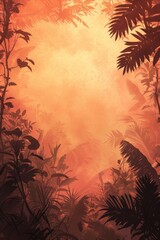 Wall Mural - A forest scene with a lot of foliage and trees. The leaves are orange and the sky is cloudy