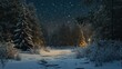 © Johannes - Snow on the background of the forest on Christmas evening with space for an advertising product.