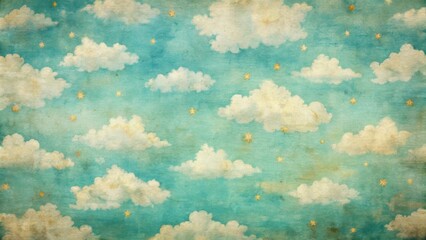Wall Mural - Retro sky pattern on vintage paper, retro, sky, pattern, old, vintage, paper, nostalgic, grunge, weather, clouds, texture