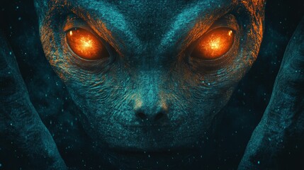 Canvas Print - A blue alien with orange eyes and a red glowing mouth