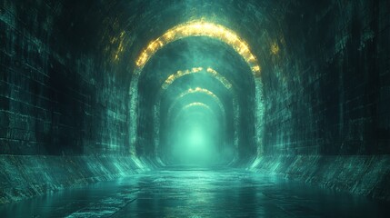 Wall Mural - A tunnel with a light shining through it