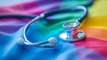 stethoscope on rainbow flag symbolizing lgbtq+ healthcare