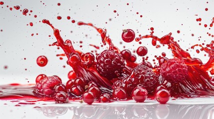 Canvas Print - Fresh raspberries with a small amount of spilled juice, great for food or beauty related concepts