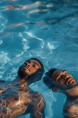 two men lounging in a swimming pool, enjoying a day off