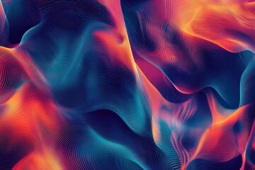 Wall Mural - A vibrant abstract background featuring flowing lines and waves in shades of blue, orange, and pink, perfect for creative projects.
