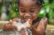 © Alena - A young kid enjoys playing in calm water