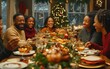 © Matthew - A joyful family gathering around a festive dinner table with delicious food and holiday decorations.