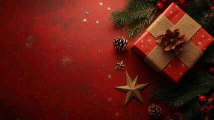 Wall Mural - christmas composition.gift box and star top view background with copy space for your text. flat lay.
