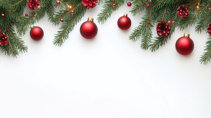 Wall Mural - christmas decorations with. tree branches and. baubles. isolated on white background