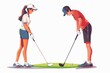 © Alena - A man and a woman play golf together on a green field