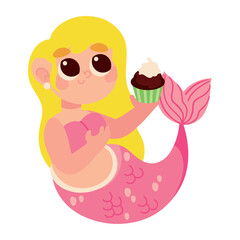 Canvas Print - cute mermaid with birthday cupcake