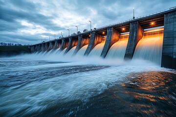 Canvas Print - Water discharge at the Krasnoyarsk hydroelectric power station