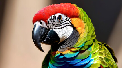 A colorful parrot with a red beak and green and yellow feathers