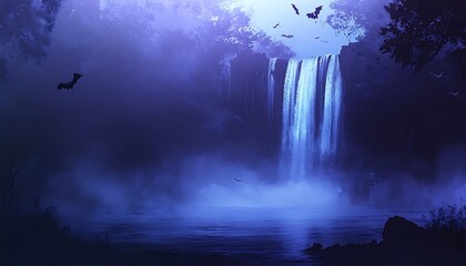 Sticker - Mystical Waterfall in a Purple Twilight