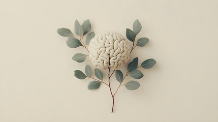 Brain with Greenery on Minimal Background