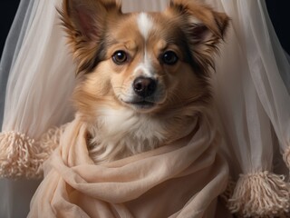 Cute dog wearing soft cute dress. AI Generative