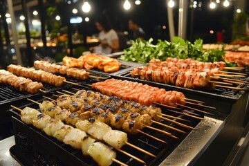 Wall Mural - grilled food In department store (Central Festival in Chiang Mai, Thailand) - generative ai