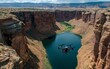 © Matthew - A drone flies over a canyon, capturing the stunning landscape and serene waters below.
