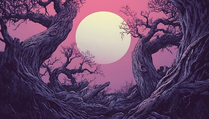 Sticker - Enigmatic Trees Under a Full Moon