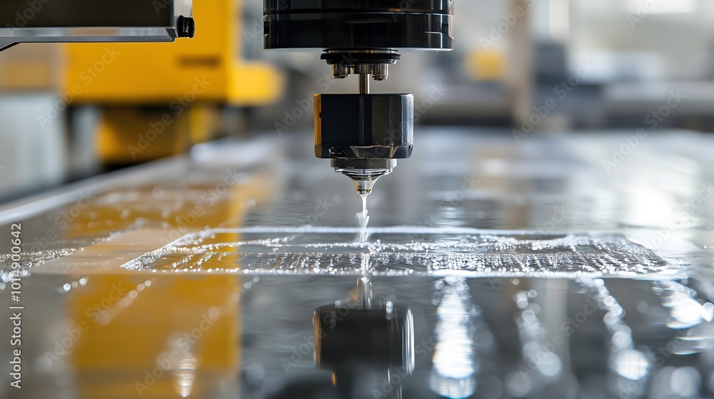 Precision Cutter Background Precision cutting in a modern workshop using a CNC machine on a clear ...