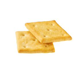 Square crackers isolated on white background. Two crackers isolated.