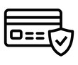 © OpaDesign - Black outline icon of a credit card with a shield and checkmark, representing secure transactions and financial protection. Editable stroke.