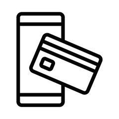 Wall Mural - black outline icon of a smartphone with a credit card, representing mobile payments, online banking,