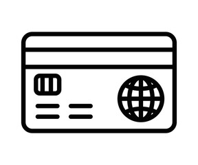 Wall Mural - black outline icon of a credit card with a globe symbol, representing global payments, online transa