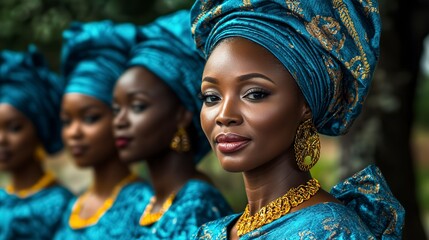 Poster - nigerian woman dressed in blue beautiful african family  