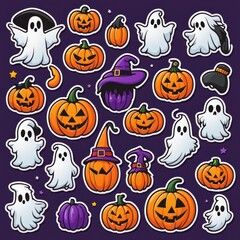 A collection of Halloween-themed stickers featuring ghosts and pumpkins.