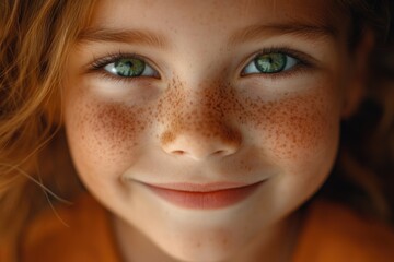 Child with freckles close-up