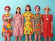 © bajita111122 - 60s psychedelic patterns in mini dresses and bold headscarves, [vintage fashion], [vibrant retro trend].