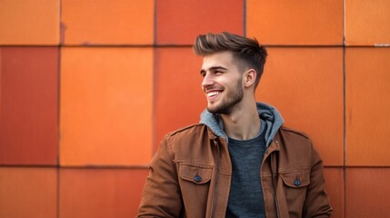 Sticker - Man in brown jacket standing by wall