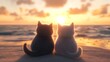 © pkproject - Two Adorable Cats Enjoying Sunset Serenity on the Beach