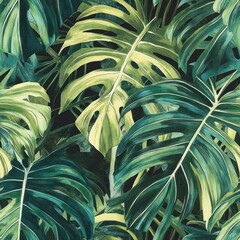 Canvas Print - Lush Tropical Monstera Leaves Background for Natural Themed Designs