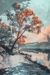 Poster - River Scene with Tree