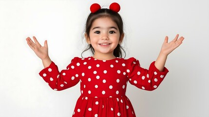 Cheerful girl in polka dot dress, isolated