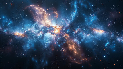 Cosmic nebula in vibrant colors creating a stunning deep space scene with copy space