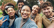 © LuxeShutter24/peopleimages.com - Selfie, students or peace sign in portrait at college for campus memory, social media post or profile picture update. Study group, diversity or friends in photograph at university with break or happy