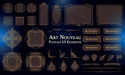 Set of Art Nouveau Fantasy Elements for user interface, poster, video. Fantasy magic HUD. Template for rpg game interface. Vector Illustration EPS10