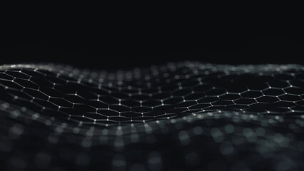 Wall Mural - futuristic hexagon wave. abstract hexagon wave pattern. dark cyberspace. abstract wave with dots and