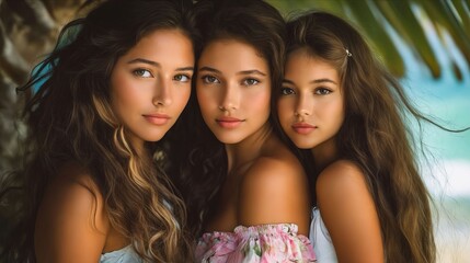 Sticker - Three beautiful girls posing for a photo on the beach