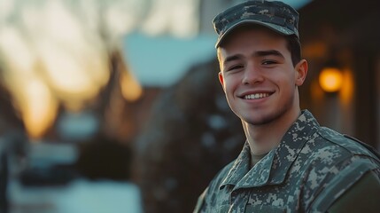 Smiling soldier in uniform outdoors