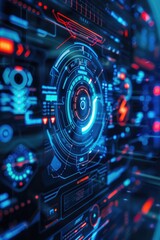 Wall Mural - a close-up view of a computer screen displaying many bright lights, ideal for use in tech-related de