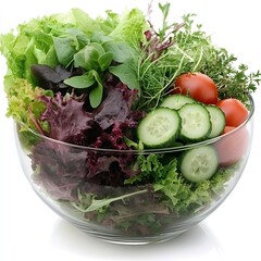 Canvas Print - Fresh salad with mixed greens, cucumber, and tomatoes.