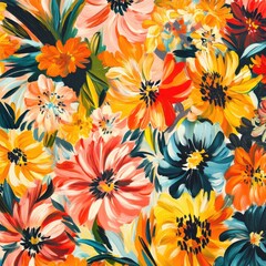 Wall Mural - vibrant hand-painted abstract floral pattern in seamless design with bold colorful flowers and folia
